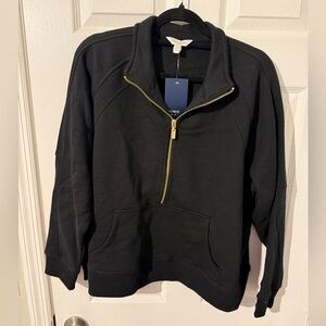 Crown & Ivy Black Half-Zip Sweatshirt with Gold Zipper